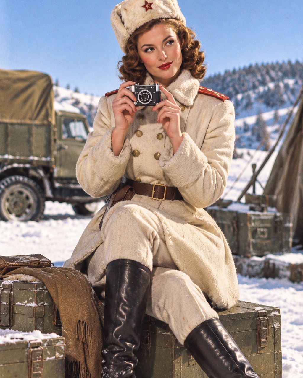 Pin-up in stile d’epoca con la KMZ AJAX-12 “KGB”, 1952
